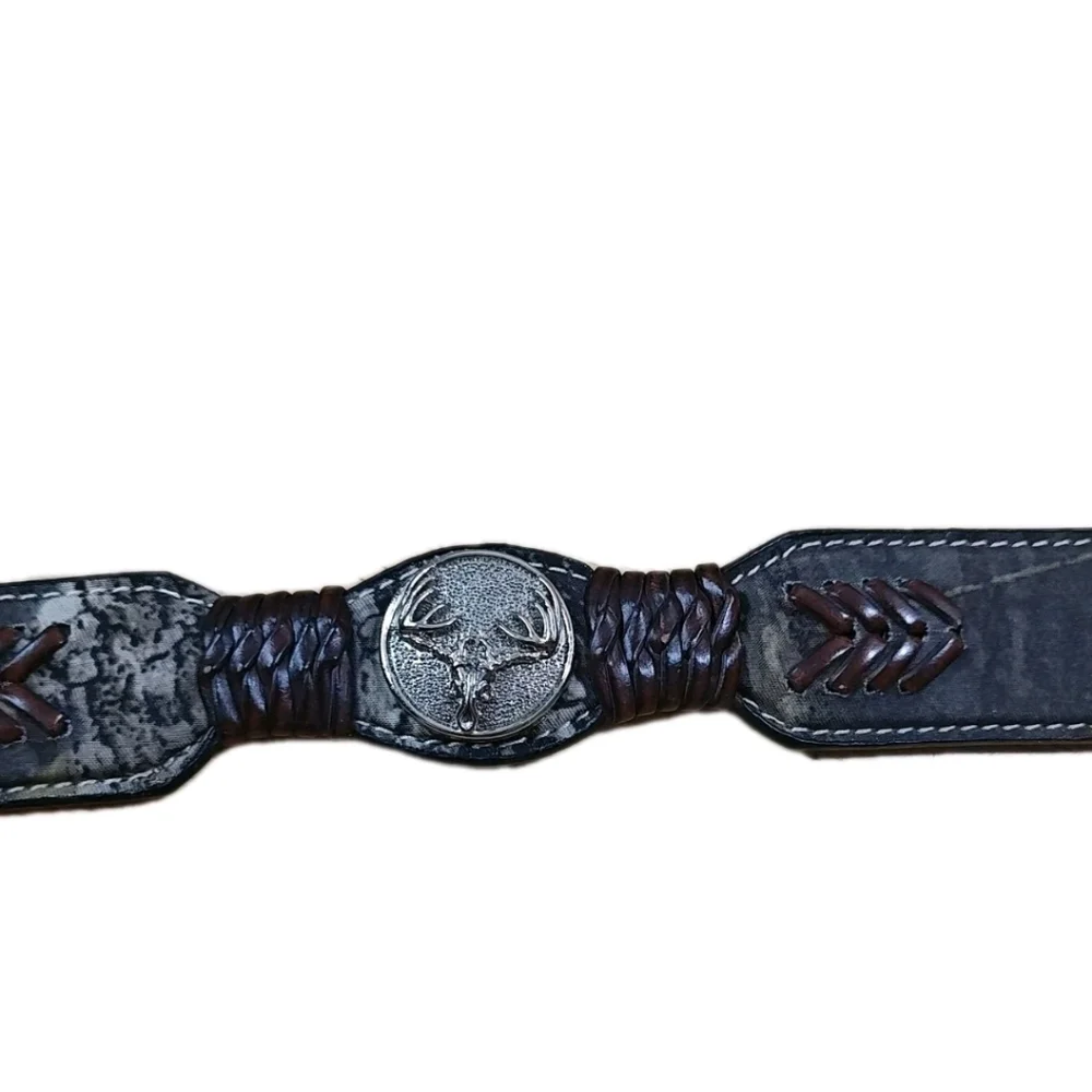 Nocona 44190222 Camo Elk Medallion Concho Leather Belt Youth Boy Size 18 16-20